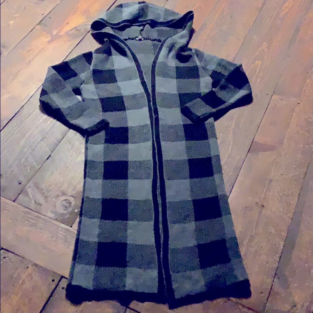 Long plaid hooded duster small